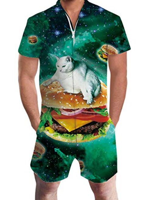 Goodstoworld Male Hawaiian Romper Fashion Zipper Slim Fit Jumpsuit with Pocket S-XXL