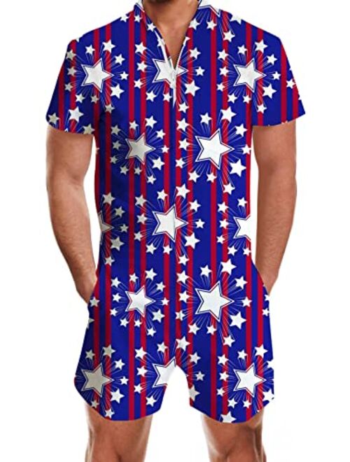 Goodstoworld Male Hawaiian Romper Fashion Zipper Slim Fit Jumpsuit with Pocket S-XXL