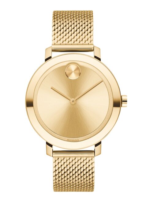 Movado Women's Evolution Swiss Bold Light Gold Ion-Plated Stainless Steel Mesh Bracelet Watch 34mm Style #3600653