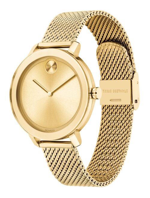 Movado Women's Evolution Swiss Bold Light Gold Ion-Plated Stainless Steel Mesh Bracelet Watch 34mm Style #3600653