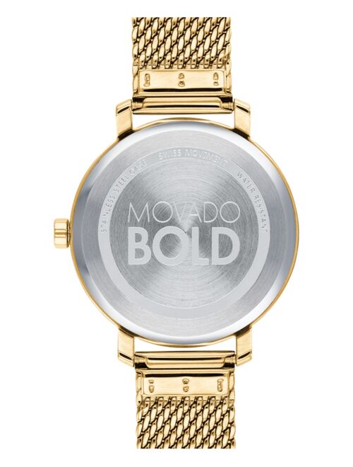 Movado Women's Evolution Swiss Bold Light Gold Ion-Plated Stainless Steel Mesh Bracelet Watch 34mm Style #3600653