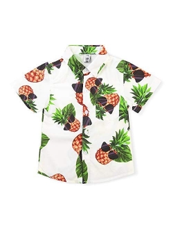 OCHENTA Boys Button Down Hawaiian Shirt Pineapple Sunglass Print Short Sleeve Aloha Party Tropical Beach Dress Tops