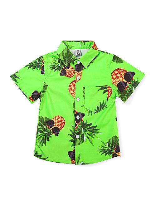 OCHENTA Boys Button Down Hawaiian Shirt Pineapple Sunglass Print Short Sleeve Aloha Party Tropical Beach Dress Tops