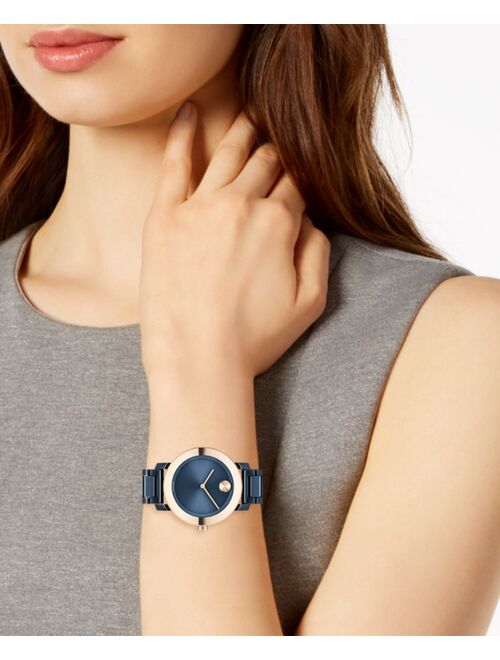 Movado Women's Swiss BOLD Evolution Blue Ceramic Bracelet Watch 36mm