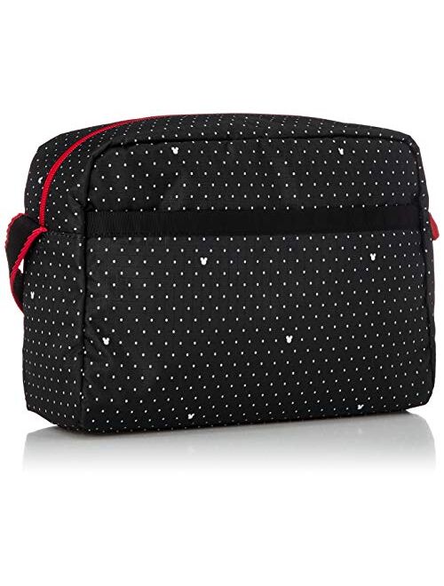 LeSportsac Mickey Dot Exclusive Daniella Crossbody Bag, Style 2434/Color G788, Iconic Mickey Graphic & Logo, Red & Black 2 Tone Strap, Unique Contrasting Yellow Zipper, B