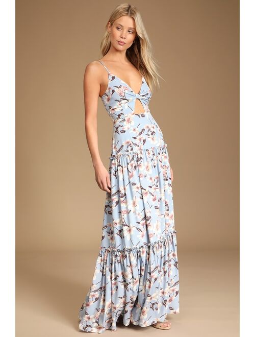 Lulus Blooms of Paradise Light Blue Floral Print Sleeveless Maxi Dress