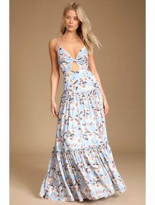 Lulus Blooms of Paradise Light Blue Floral Print Sleeveless Maxi Dress