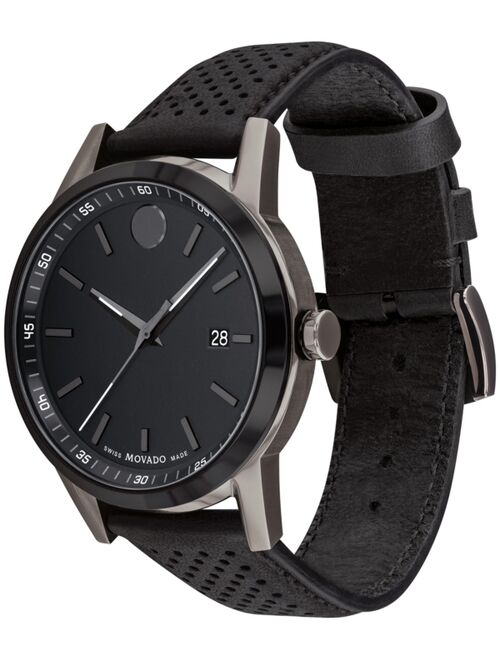 Movado Men's Swiss Museum Sport Black Leather Strap Watch 42mm Style #0607559