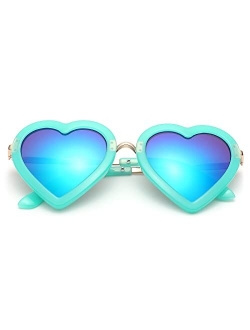 Kids Heart Shaped Sunglasses for Toddler Little Girls Age 3-10, 100% UV400 Protection