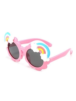 Paloca Rubber Polarized Rainbow Design Sunglasses For Girls With Kids Glasses Case