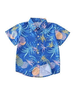 Sobrisah Kids Hawaiian Shirt for Boys Button Down Shirts Summer Graphic Tees 3D Print Aloha Beach Tops Short Sleeve Shirt