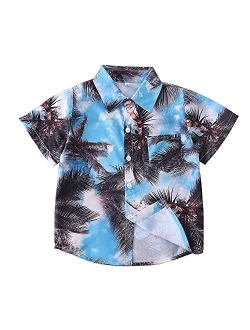 Sobrisah Kids Hawaiian Shirt for Boys Button Down Shirts Summer Graphic Tees 3D Print Aloha Beach Tops Short Sleeve Shirt