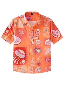 siliteelon Boys Short Sleeve Casual Hawaiian Shirts, Summer Beach Cotton Printed Button Down Shirts for Boy