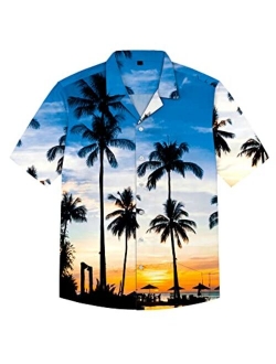 siliteelon Boys Short Sleeve Casual Hawaiian Shirts, Summer Beach Cotton Printed Button Down Shirts for Boy