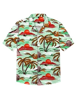 siliteelon Boys Short Sleeve Casual Hawaiian Shirts, Summer Beach Cotton Printed Button Down Shirts for Boy