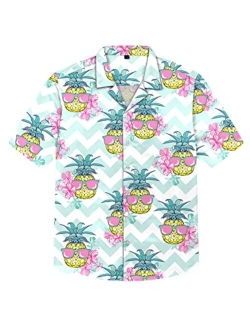 siliteelon Boys Short Sleeve Casual Hawaiian Shirts, Summer Beach Cotton Printed Button Down Shirts for Boy