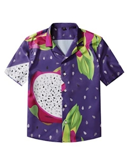 siliteelon Boys Short Sleeve Casual Hawaiian Shirts, Summer Beach Cotton Printed Button Down Shirts for Boy