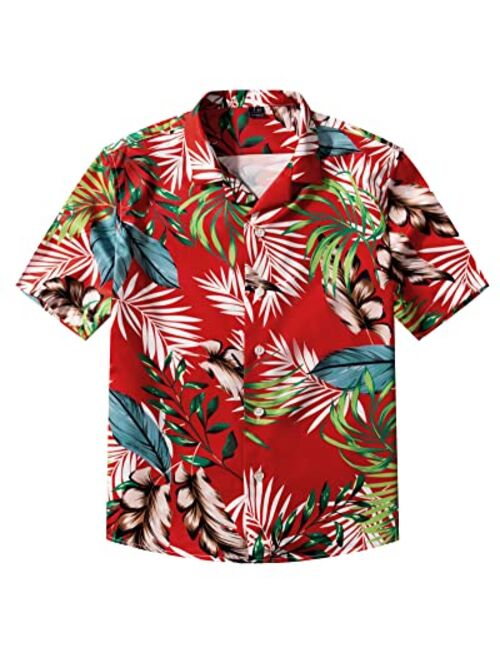 siliteelon Boys Short Sleeve Casual Hawaiian Shirts, Summer Beach Cotton Printed Button Down Shirts for Boy