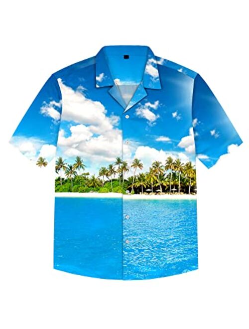 siliteelon Boys Short Sleeve Casual Hawaiian Shirts, Summer Beach Cotton Printed Button Down Shirts for Boy