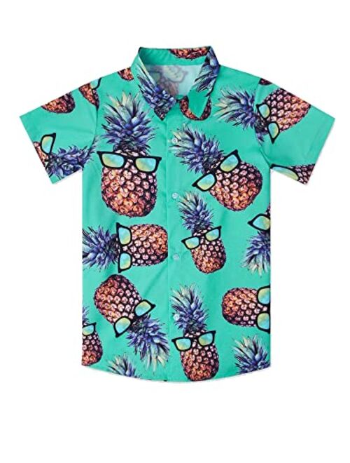 siliteelon Boys Short Sleeve Casual Hawaiian Shirts, Summer Beach Cotton Printed Button Down Shirts for Boy