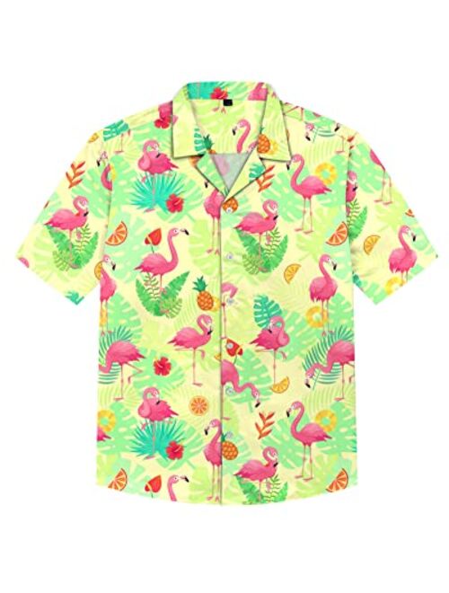 siliteelon Boys Short Sleeve Casual Hawaiian Shirts, Summer Beach Cotton Printed Button Down Shirts for Boy