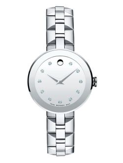 Women's Swiss Sapphire Crystal Diamond Accent Stainless Steel Bracelet Watch 28mm 0606814