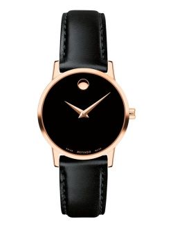 Women's Swiss Museum Classic Black Leather Strap Watch 28mm