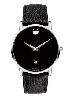 Men's Swiss Automatic Museum Black Calfskin Leather Strap Watch 40mm