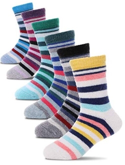 PROETRADE Wool Socks for Kids Boys Girls Toddlers Winter Warm Hiking Thick Thermal Heavy Boot Cozy Gift Socks 6 Pack