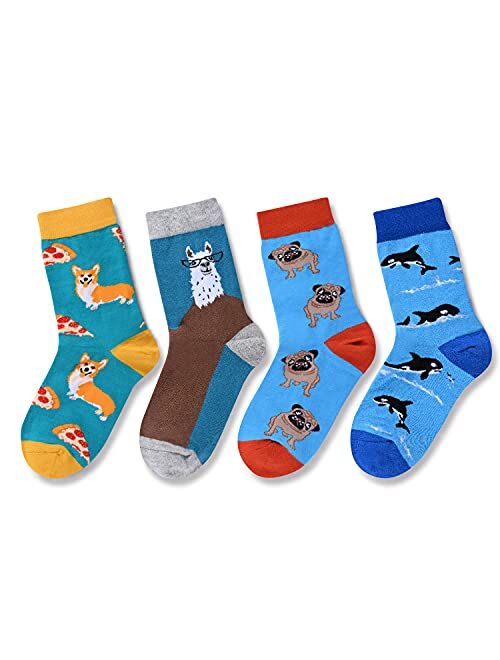 HAPPYPOP Gifts for Teenage Boys Kids Funny Boys Socks 4-10 Years Old Space Sports Animal Gift Box