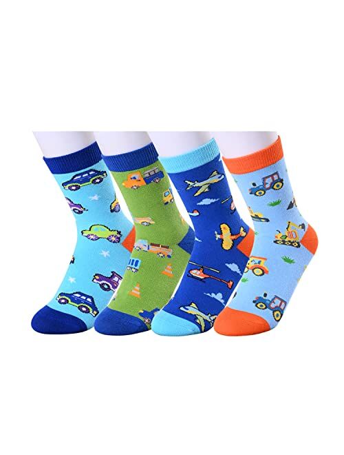 HAPPYPOP Gifts for Teenage Boys Kids Funny Boys Socks 4-10 Years Old Space Sports Animal Gift Box