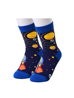 HAPPYPOP Boys Girls Crew Socks Novelty Crazy Shark Animal Space Sports Food Socks for Kids Gift