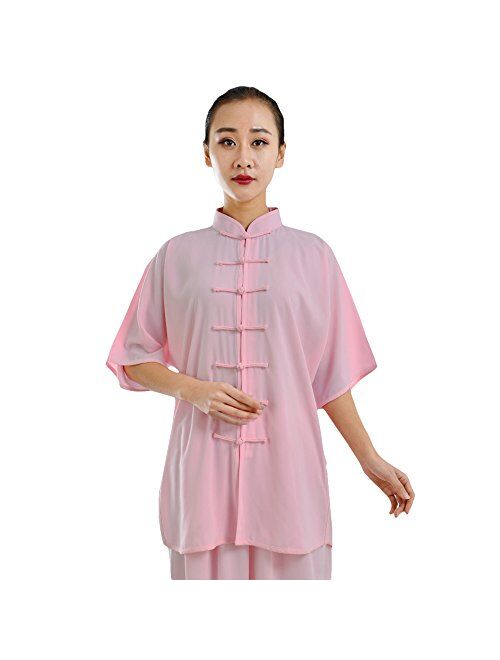 ZooBoo Unisex Cotton Blend Short Sleeves Tai Chi Suit Morning Exercise Uniform Kung Fu Clothing