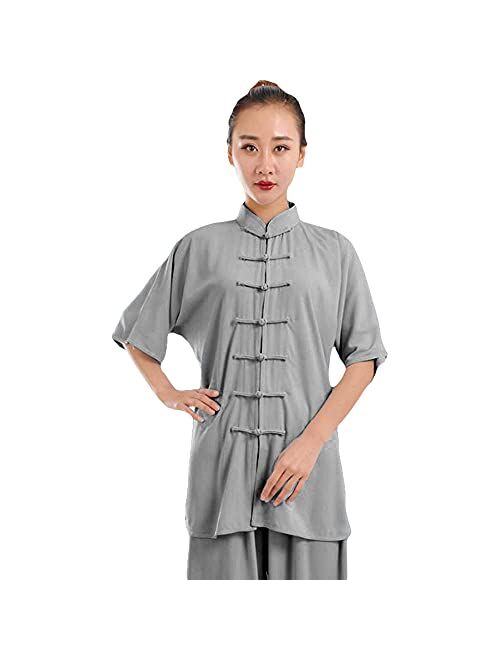 ZooBoo Unisex Cotton Blend Short Sleeves Tai Chi Suit Morning Exercise Uniform Kung Fu Clothing