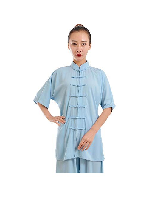 ZooBoo Unisex Cotton Blend Short Sleeves Tai Chi Suit Morning Exercise Uniform Kung Fu Clothing