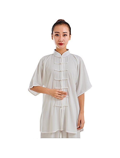 ZooBoo Unisex Cotton Blend Short Sleeves Tai Chi Suit Morning Exercise Uniform Kung Fu Clothing