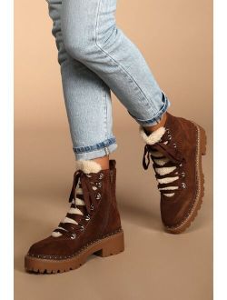 Rainier Cognac Suede Leather Lace-Up Platform Ankle Boots