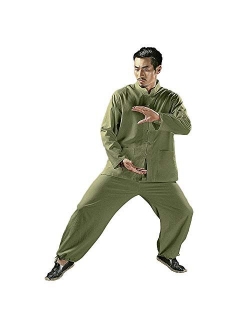 KSUA Mens Martial Arts Uniform Kung Fu Clothing for Martial Arts Chinese Casual Long Sleeve Cotton Linen Yoga Top