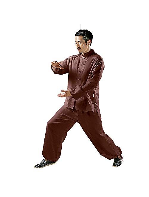 KSUA Mens Martial Arts Uniform Kung Fu Clothing for Martial Arts Chinese Casual Long Sleeve Cotton Linen Yoga Top