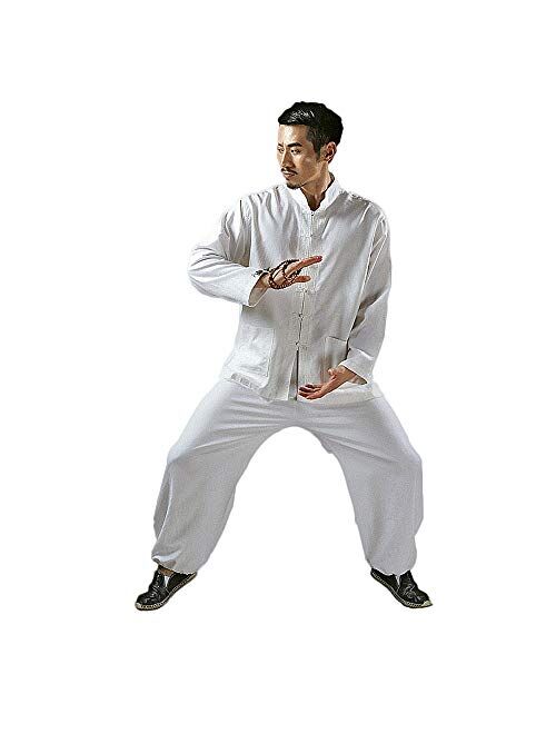 KSUA Mens Martial Arts Uniform Kung Fu Clothing for Martial Arts Chinese Casual Long Sleeve Cotton Linen Yoga Top