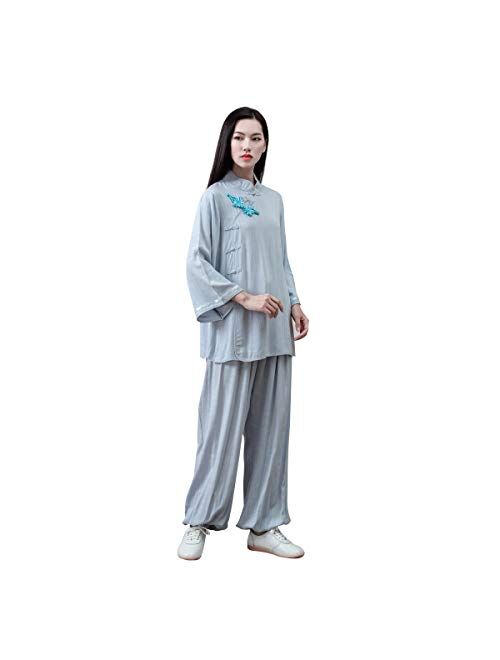 KSUA Women Tai Chi Uniform Cotton Kung Fu Uniform Chinese Style Zen Meditation Casual Long Sleeve Morning Excerises Outfit