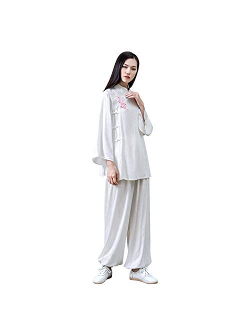 KSUA Women Tai Chi Uniform Cotton Kung Fu Uniform Chinese Style Zen Meditation Casual Long Sleeve Morning Excerises Outfit