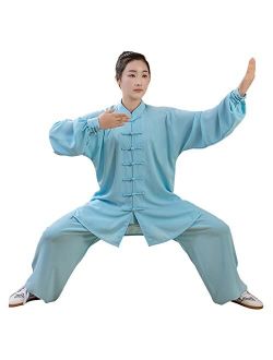 Tqsdyy Tai Chi Uniform, Cotton Silk Tai Chi Clothing Practice Clothing Performance Clothing Tai Chi Clothing Men and Women Martial Arts Kung Fu Clothing Blue-3XL