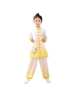 Tqsdyy Kids Tai Chi Uniform, Gradient Kung Fu Suit Chinese Martial Art Wing Chun Taichi Clothing Set Performance Wear for Boys and Girls black-160