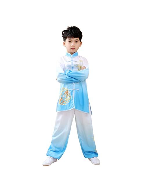 Tqsdyy Kids Tai Chi Uniform, Gradient Kung Fu Suit Chinese Martial Art Wing Chun Taichi Clothing Set Performance Wear for Boys and Girls black-160