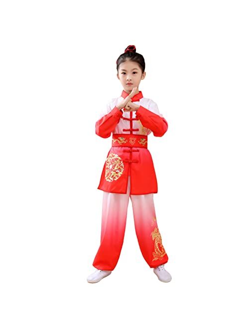 Tqsdyy Kids Tai Chi Uniform, Gradient Kung Fu Suit Chinese Martial Art Wing Chun Taichi Clothing Set Performance Wear for Boys and Girls black-160