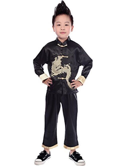 AvaCostume Traditional Chinese Boy Dragon Kung Fu Outfit Tang Costume