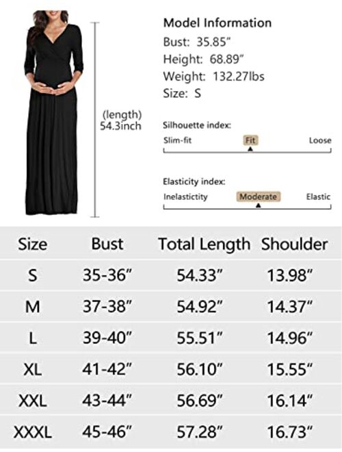 KIM S Maternity Maxi Dress with Flower Sash(S-3XL)/Wrapped Ruched V Neck Photoshoot Baby Shower Dresses