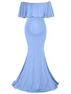 Molliya Maternity Long Dress Ruffles Lace Off Shoulder Stretchy Maxi Photography Dress