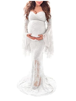 Off Shoulder Lace Maternity Dress for Photography Maxi Maternity Props Dresses for Photo Shoot Baby Shower